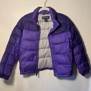 Marmot Girls Goose Down Purple Two-Tone Winter Puffer Coat Gently Used Size M